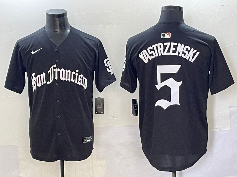 Men 2025 San Francisco Giants #5 Yastrezemski Black Five generations Joint Name Nike MLB Jersey style 2